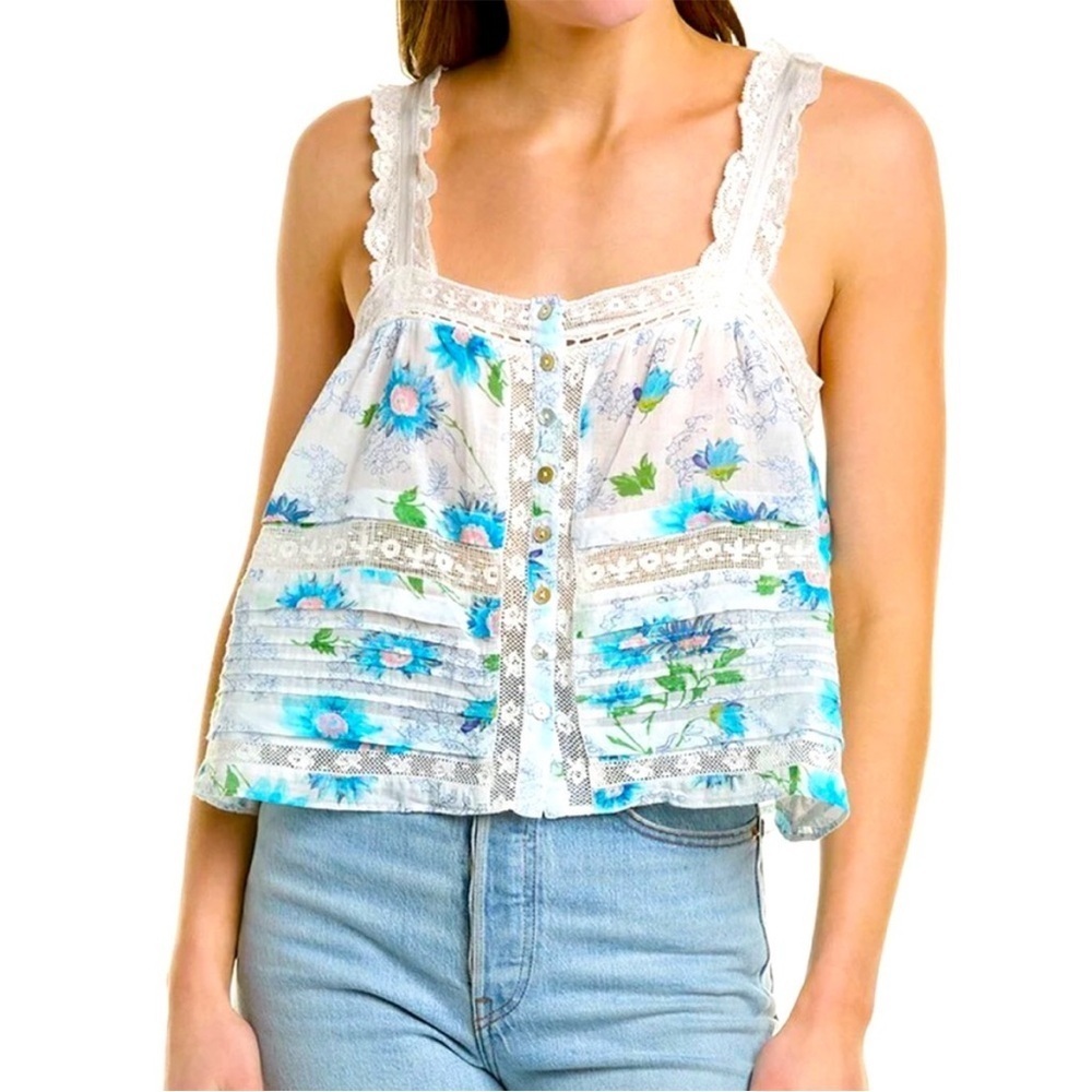 Loveshackfancy Lace Floral Sully Top In Blueberry Cloud Nwt Size Large
